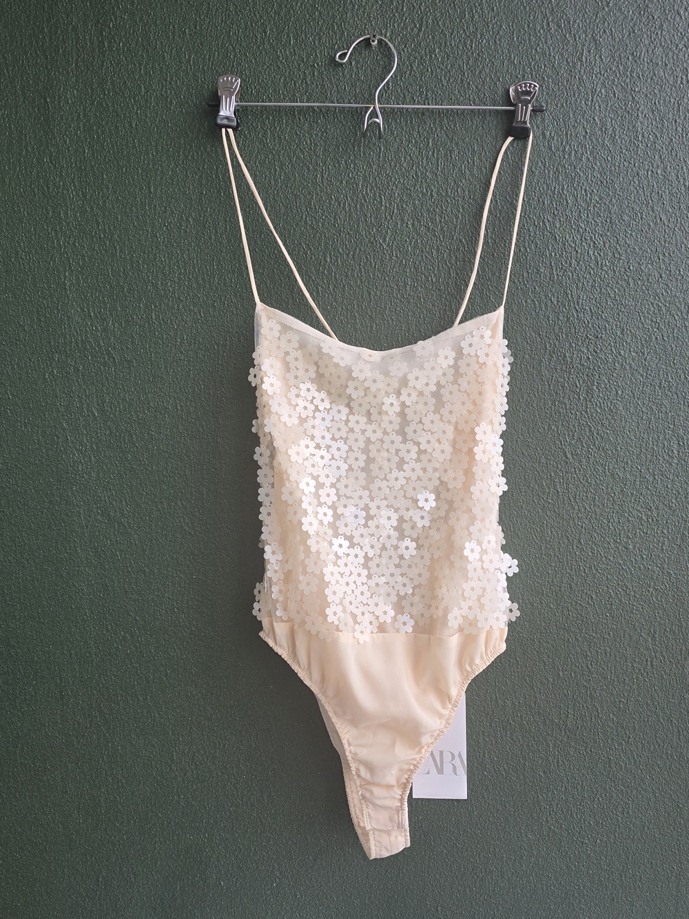 ZARA Cream Floral Mesh Bodysuit - Sheer Lace Appliqué - Picture 2 of 15
